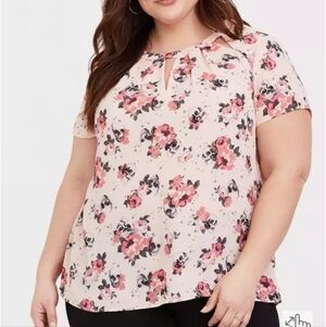 TORRID, Georgette Cutout Blouse, Pink, Skull Floral Design. Torrid Sz 2